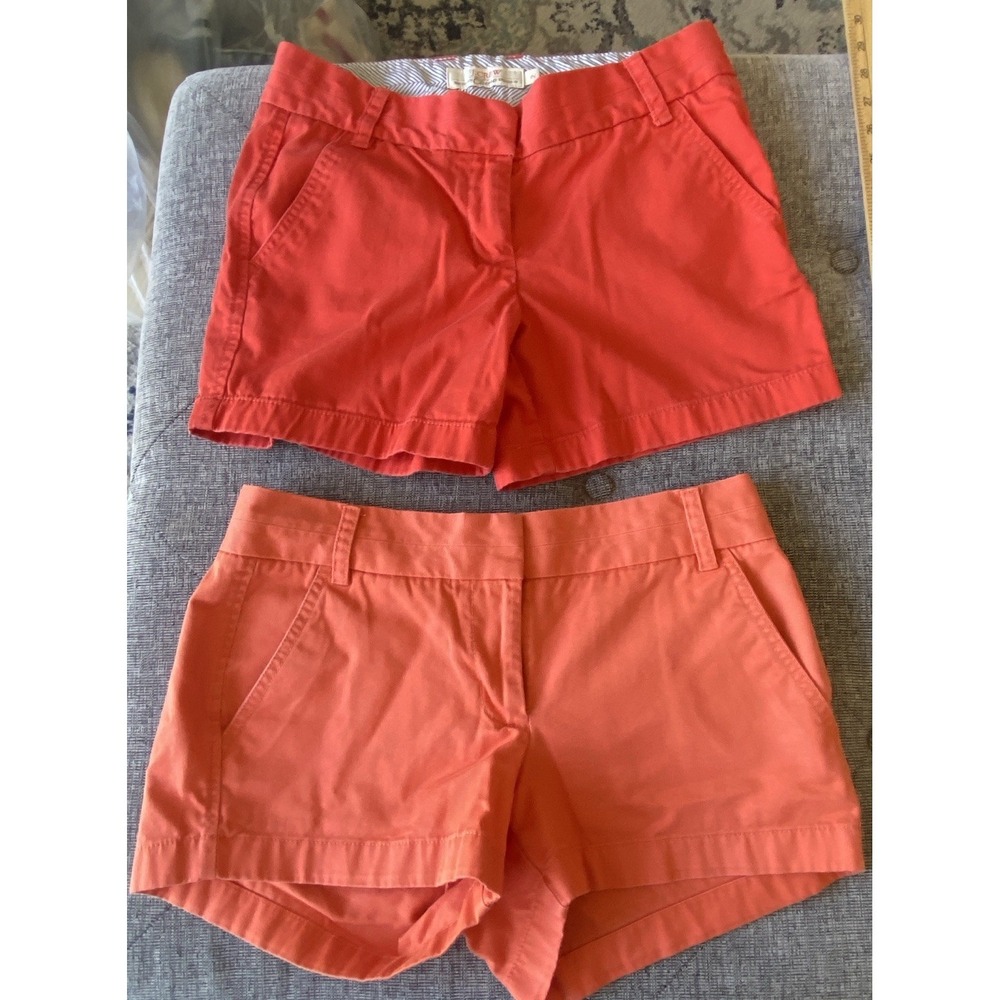 J. Crew Lot Of 2 Women's 100% Cotton Chino Broken-in Shorts Coral Yellow Size 2